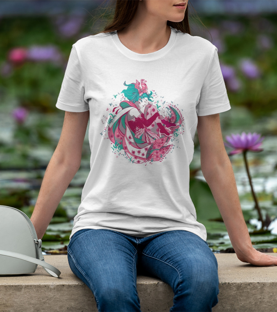 The Floating Garden Lovers In Bloom With Vibrant Floral Embrace T-Shirt