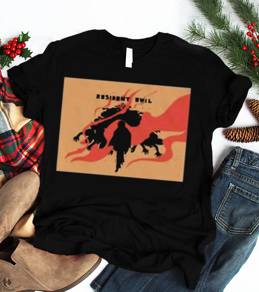 Resident Evil Silhouette Shadow Red Flames T-Shirt