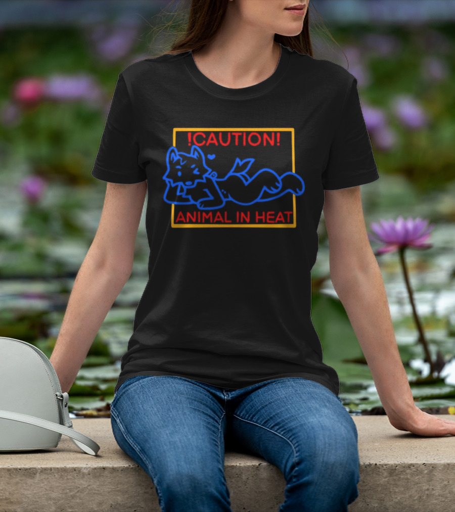 Caution Animal In Heat Neon Sign Playful Fox Character T-Shirt