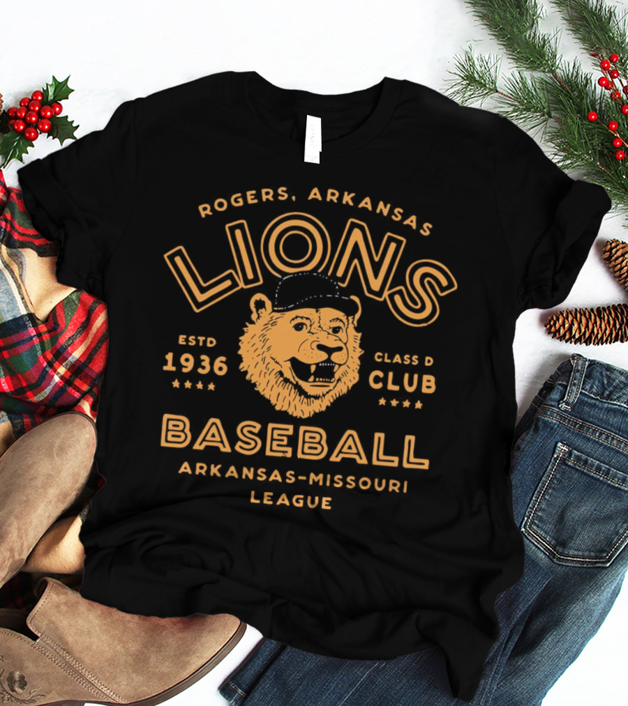 Rogers Arkansas Lions Baseball Estd 1936 Class D Club Arkansas-Missouri League T-Shirt