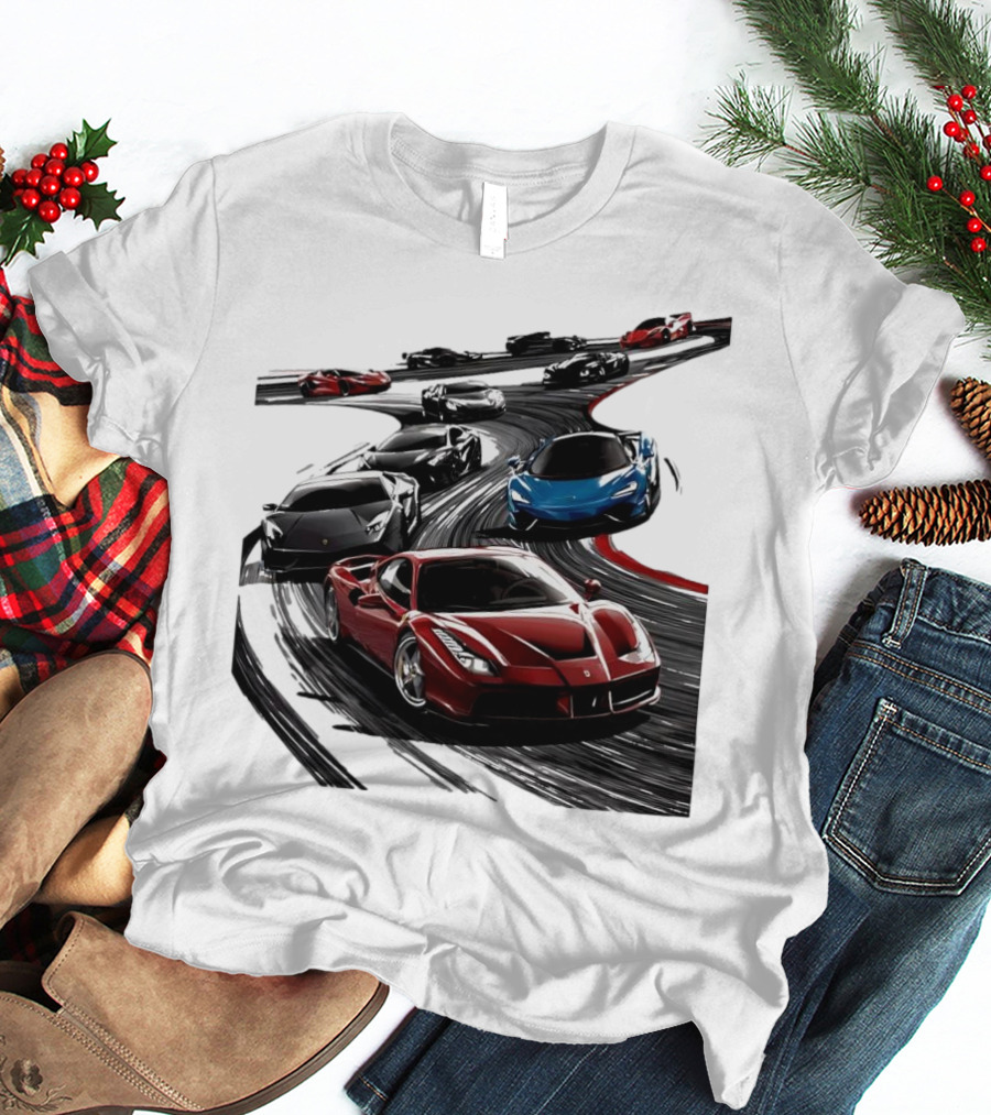 Furious Speed Race Cars Ferrari Lamborghini McLaren Track Racing T-Shirt