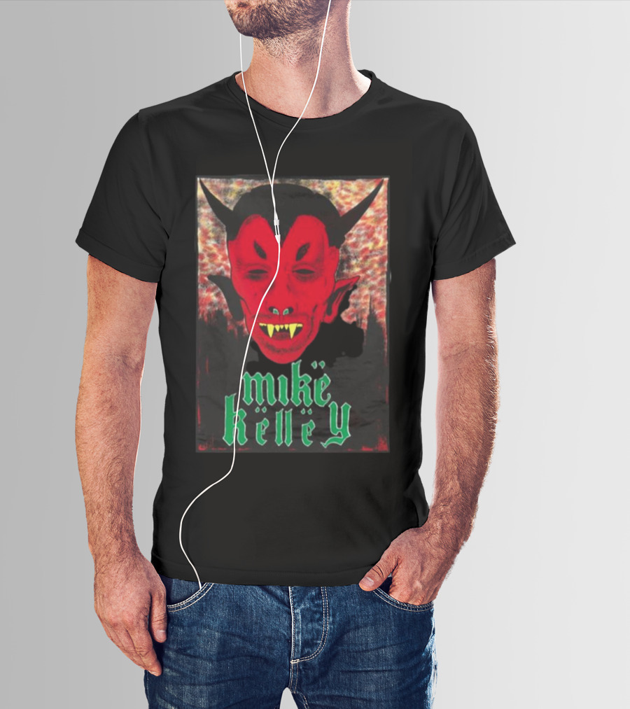 Mike Kelley Satan's Nostrils Devil Face Red With Green Gothic Text T-Shirt