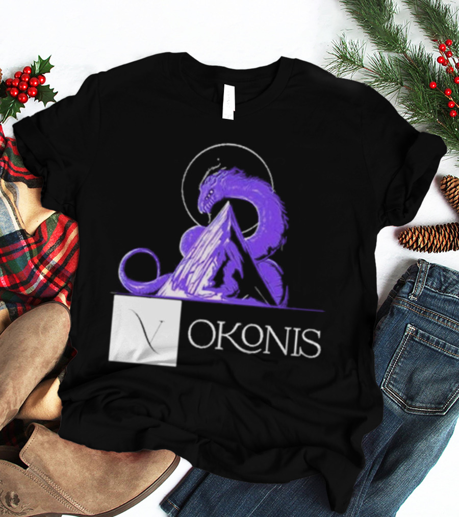 Vokonis Purple Dragon Coiled On Mountain Peak With Crescent Moon T-Shirt