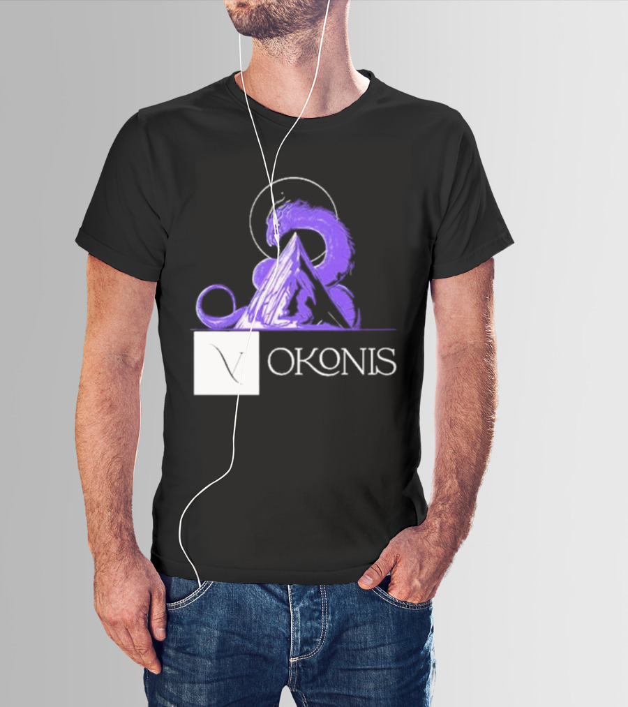 Vokonis Purple Dragon Coiled On Mountain Peak With Crescent Moon T-Shirt