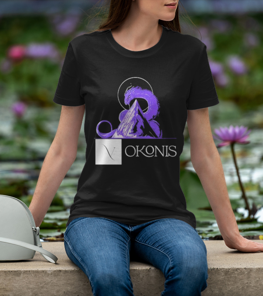 Vokonis Purple Dragon Coiled On Mountain Peak With Crescent Moon T-Shirt