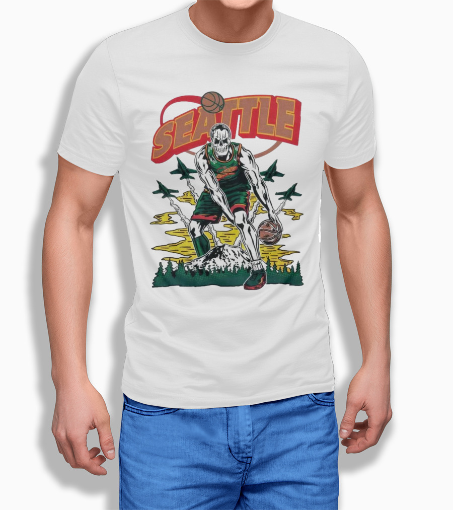 Seattle SuperSonics Skeleton Basketball Crossover T-Shirt