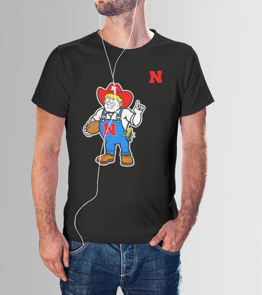 Nebraska Cornhuskers Mascot Holding Football With Corn And N T-Shirt