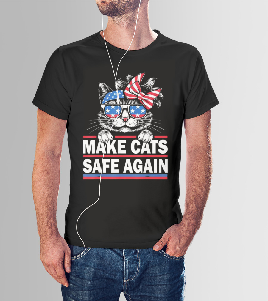 Make Cats Safe Again Funny Cat Lover USA Flag Accessories T-Shirt