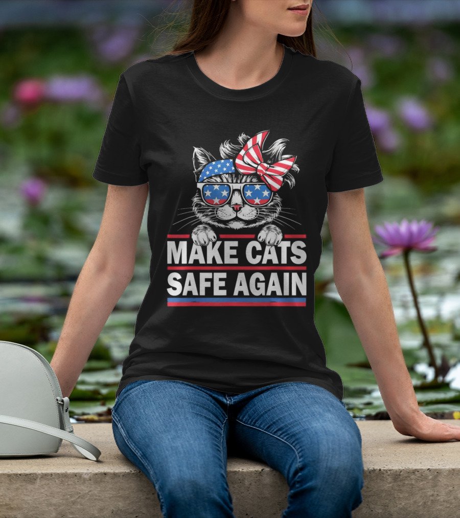 Make Cats Safe Again Funny Cat Lover USA Flag Accessories T-Shirt