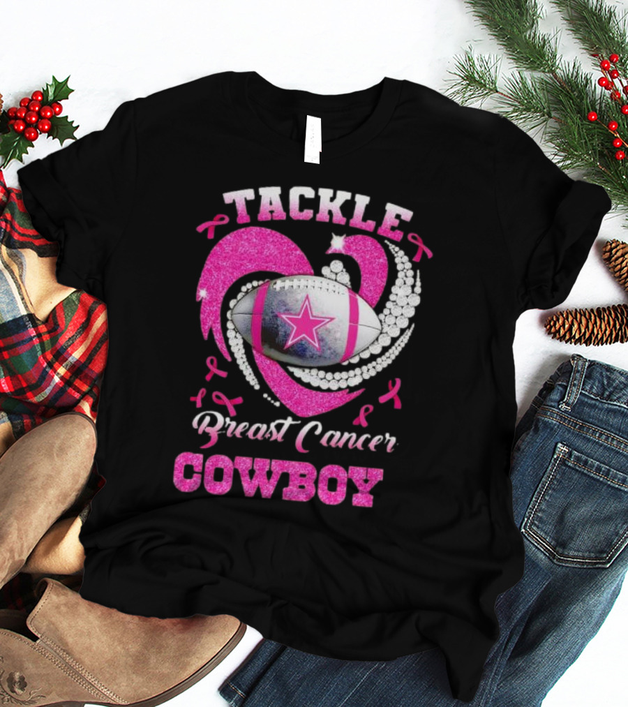 Tackle Breast Cancer Cowboy Football Pink Awareness T-Shirt