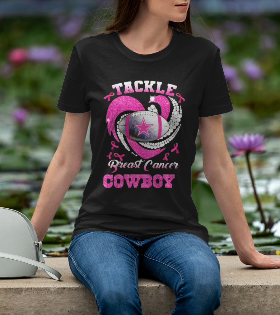 Tackle Breast Cancer Cowboy Football Pink Awareness T-Shirt