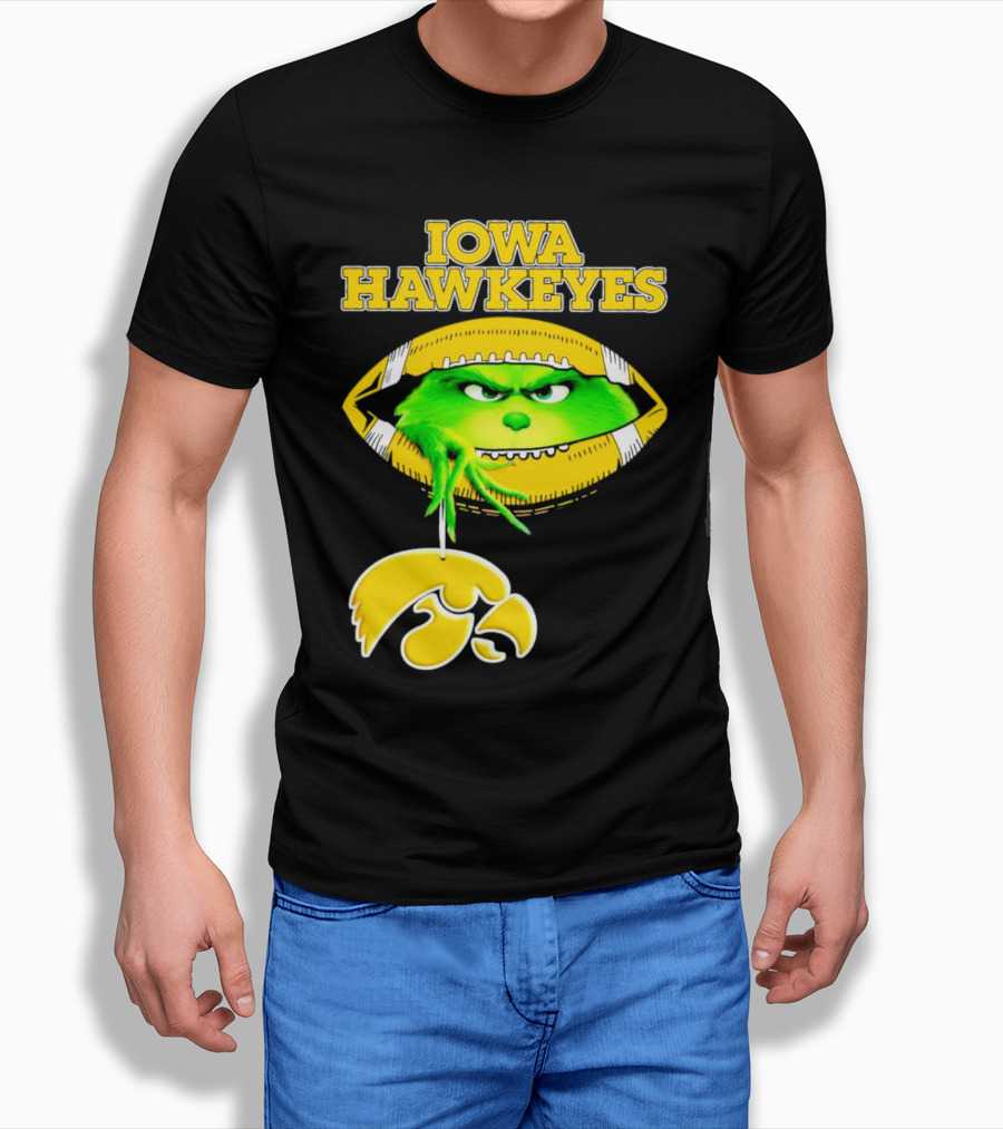 Iowa Hawkeyes Grinch Football Christmas T-Shirt