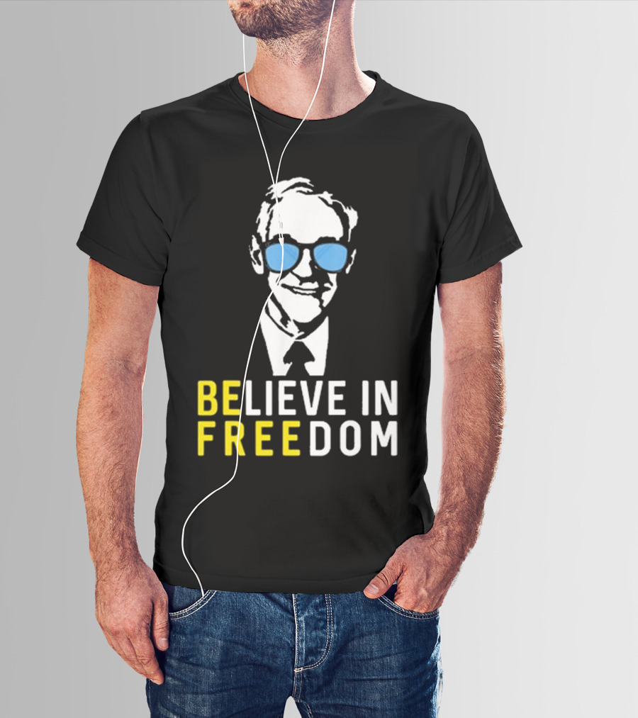 Believe In Freedom Libertarian Ron Paul Blue Sunglasses T-Shirt