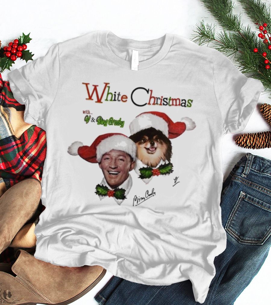 White Christmas With V And Bing Crosby Santa Hats And Holly T-Shirt