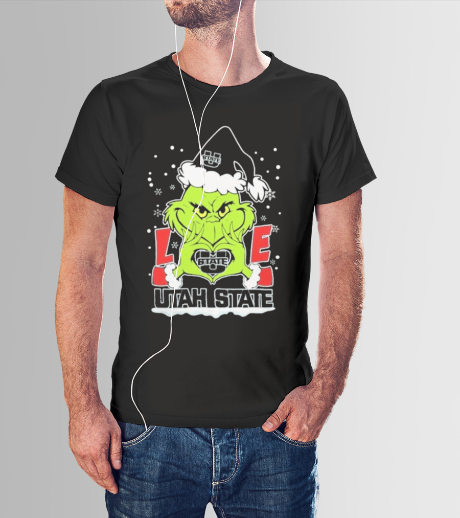 The Grinch Love Utah State Aggies Football Christmas T-Shirt