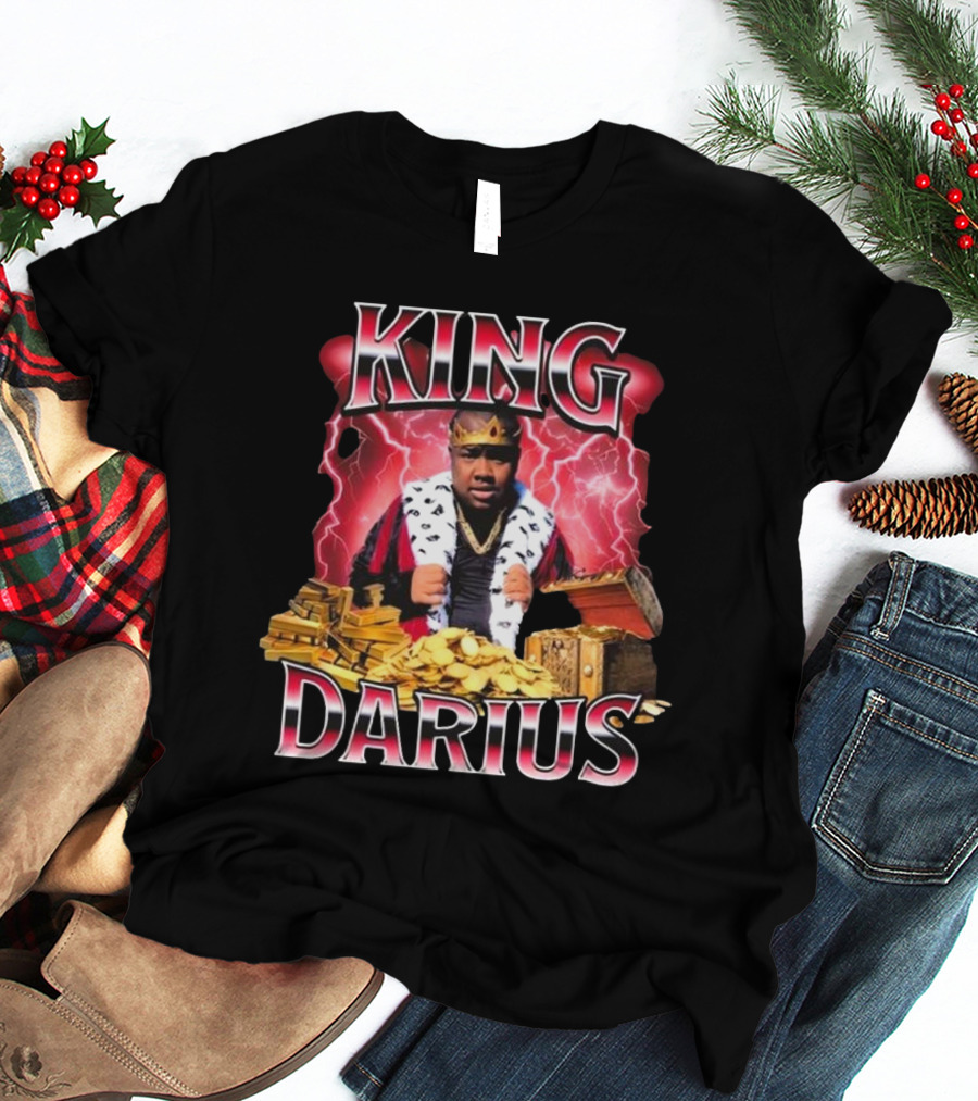 King Darius Royal Gold Treasure With Crown And Lightning Background T-Shirt