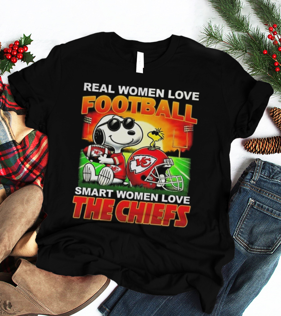 Snoopy Real Women Love Football Smart Women Love The Chiefs Kansas City Sunset T-Shirt