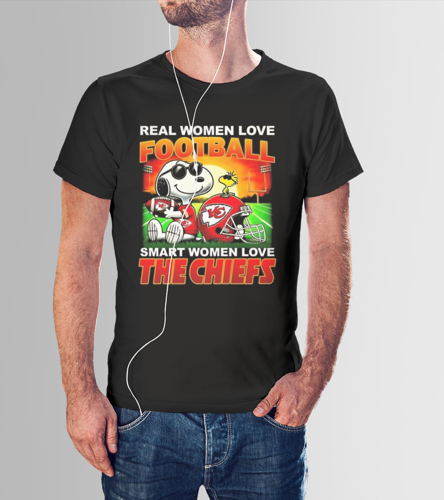 Snoopy Real Women Love Football Smart Women Love The Chiefs Kansas City Sunset T-Shirt