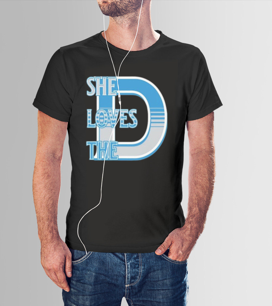 She Loves The D Detroit Blue Striped Lettering T-Shirt