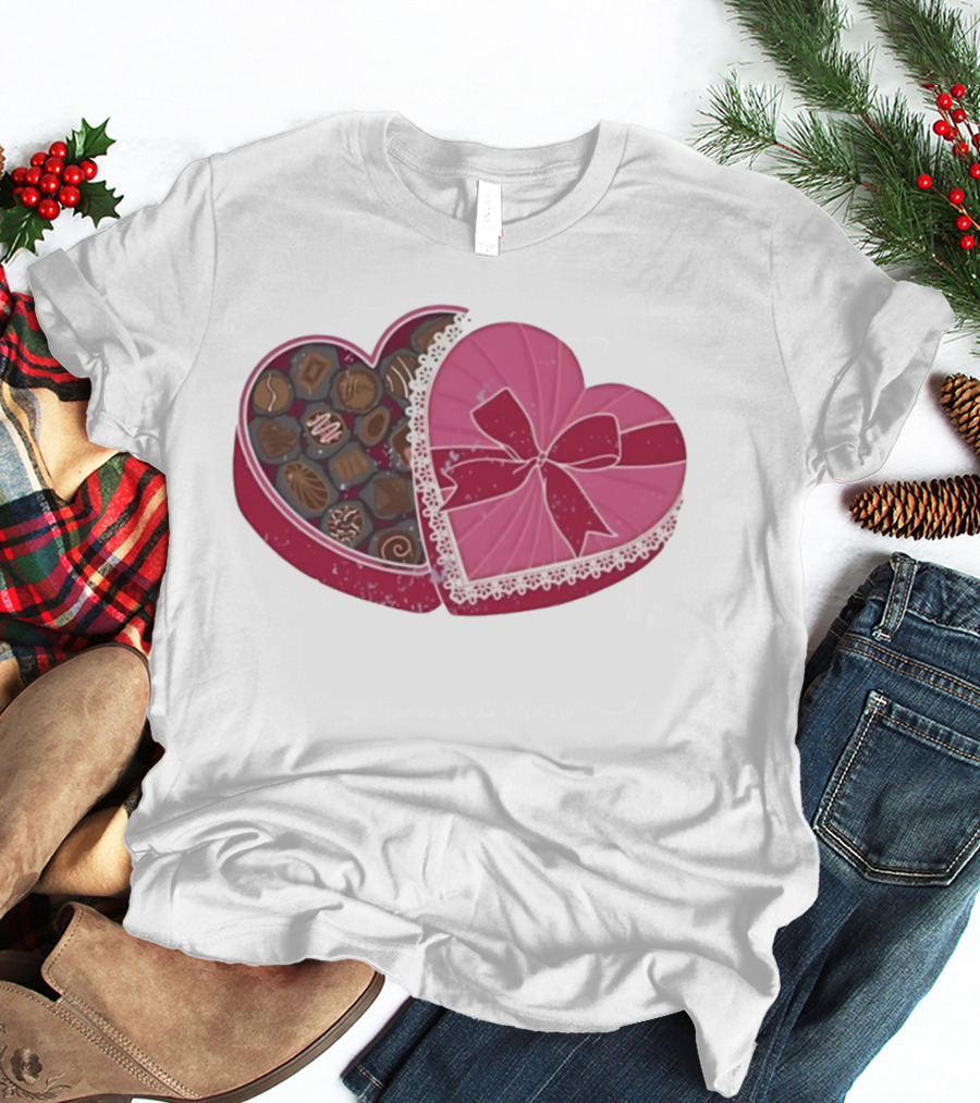 Heart Shaped Box Of Chocolates With Lace And Bow T-Shirt