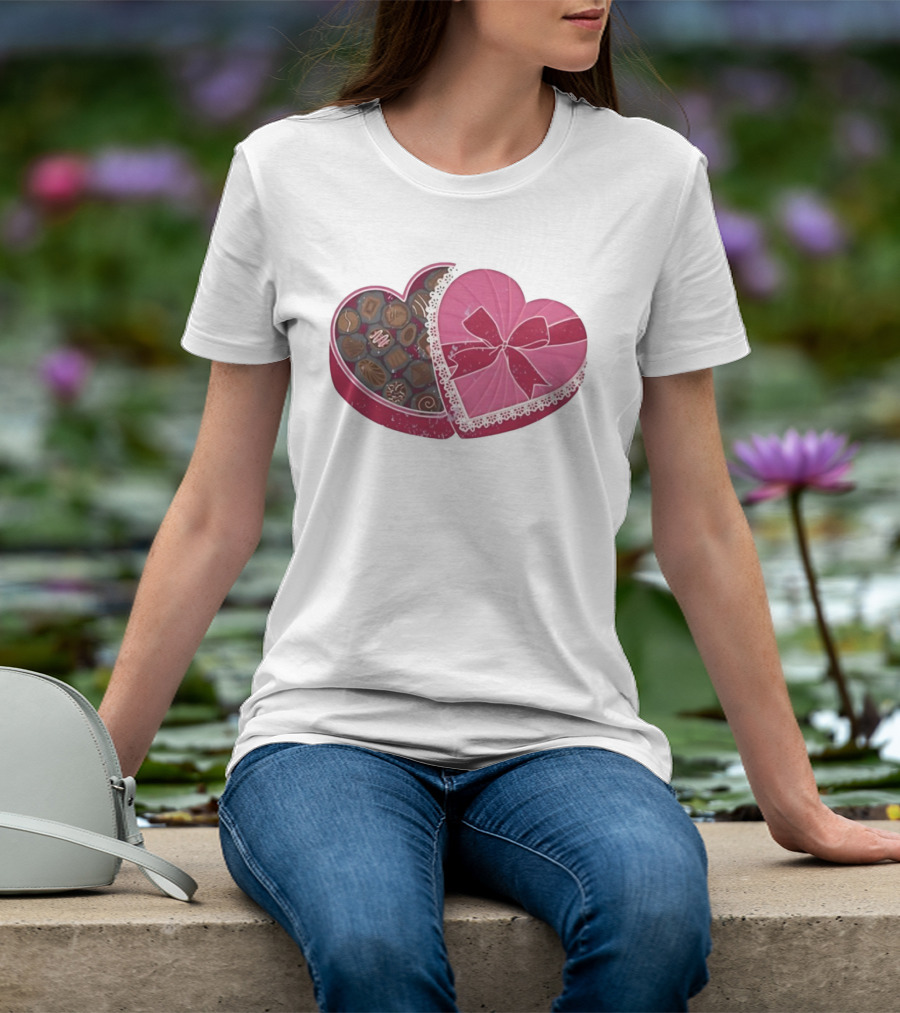 Heart Shaped Box Of Chocolates With Lace And Bow T-Shirt