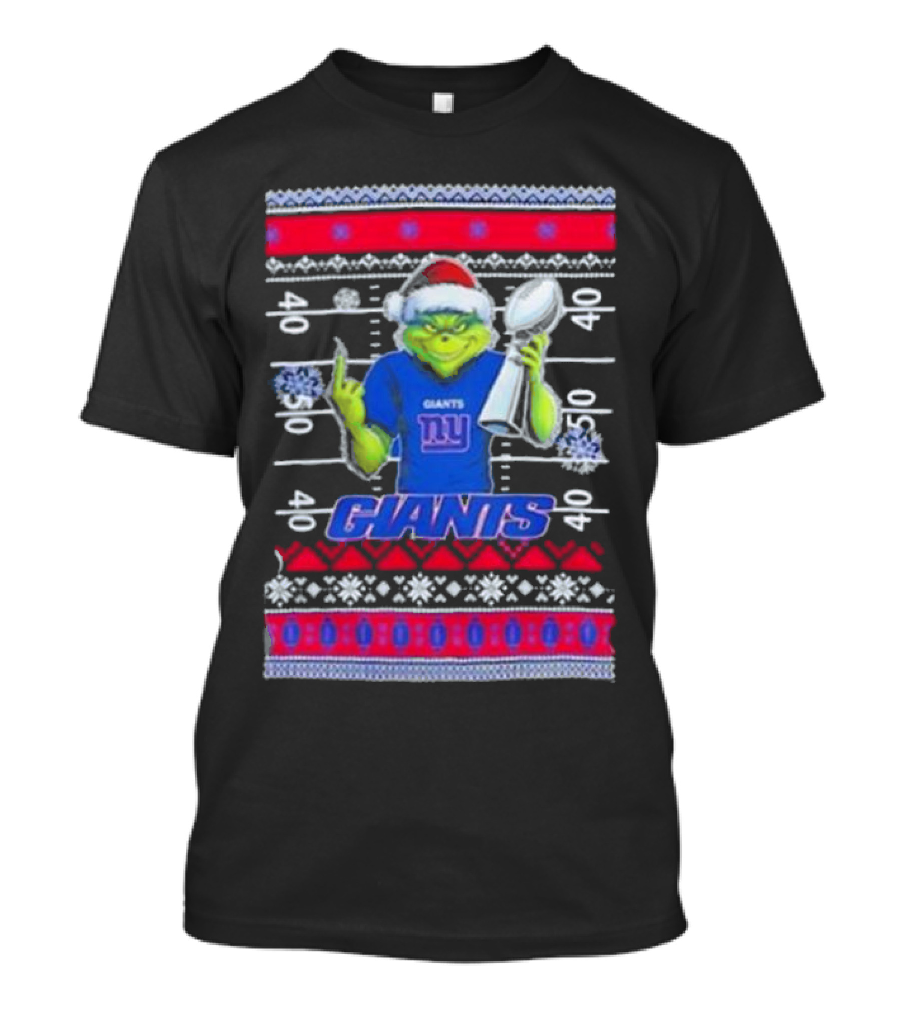 New York Giants Grinch Christmas With Lombardi Trophy Ugly Sweater T-Shirt