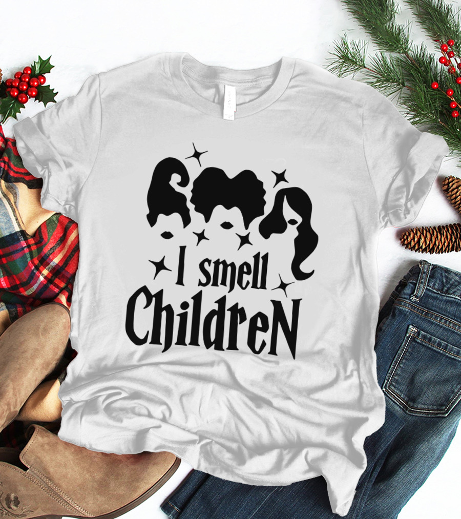 I Smell Children Halloween Witch Silhouettes Black Hair Stars T-Shirt