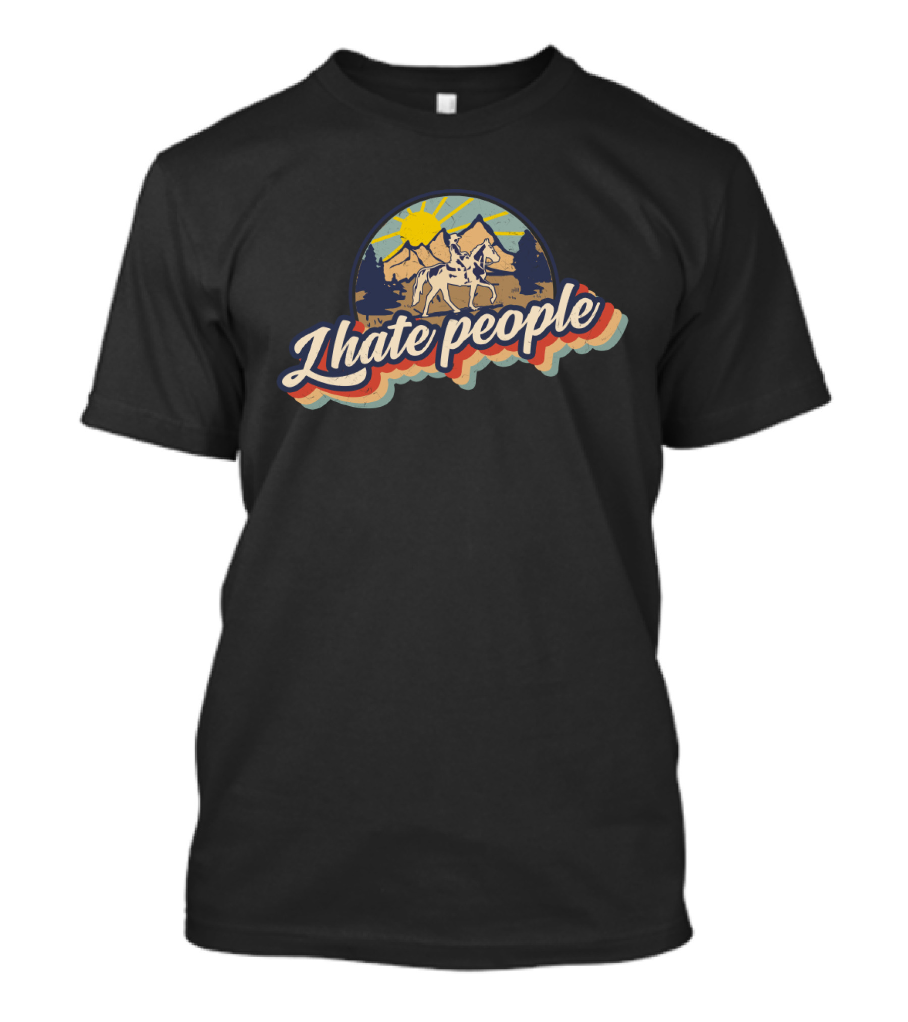 I Hate People Vintage Wilderness Horseback Riding Retro Sun Mountain Scene T-Shirt