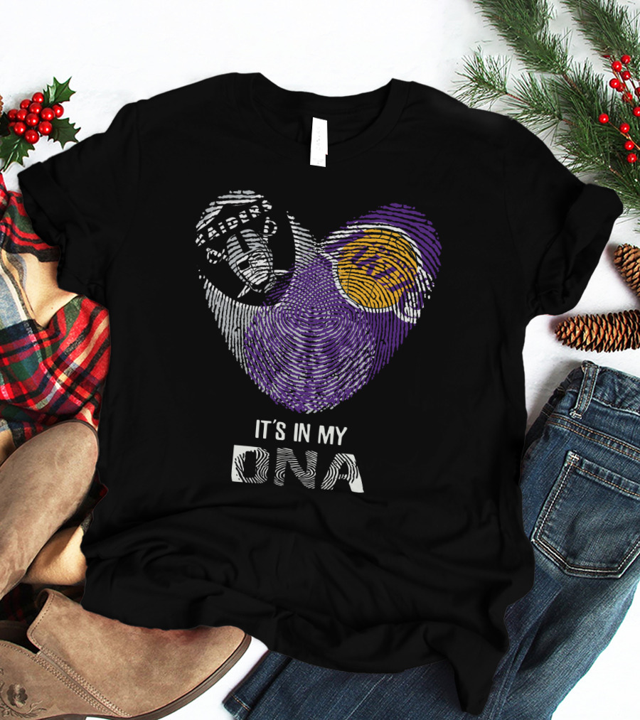 Raiders Lakers It's In My DNA Fingerprint Logo Combination T-Shirt