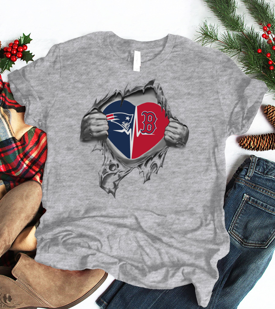 Patriots Redsox Heart Logo Symbolizing Fan Passion T-Shirt