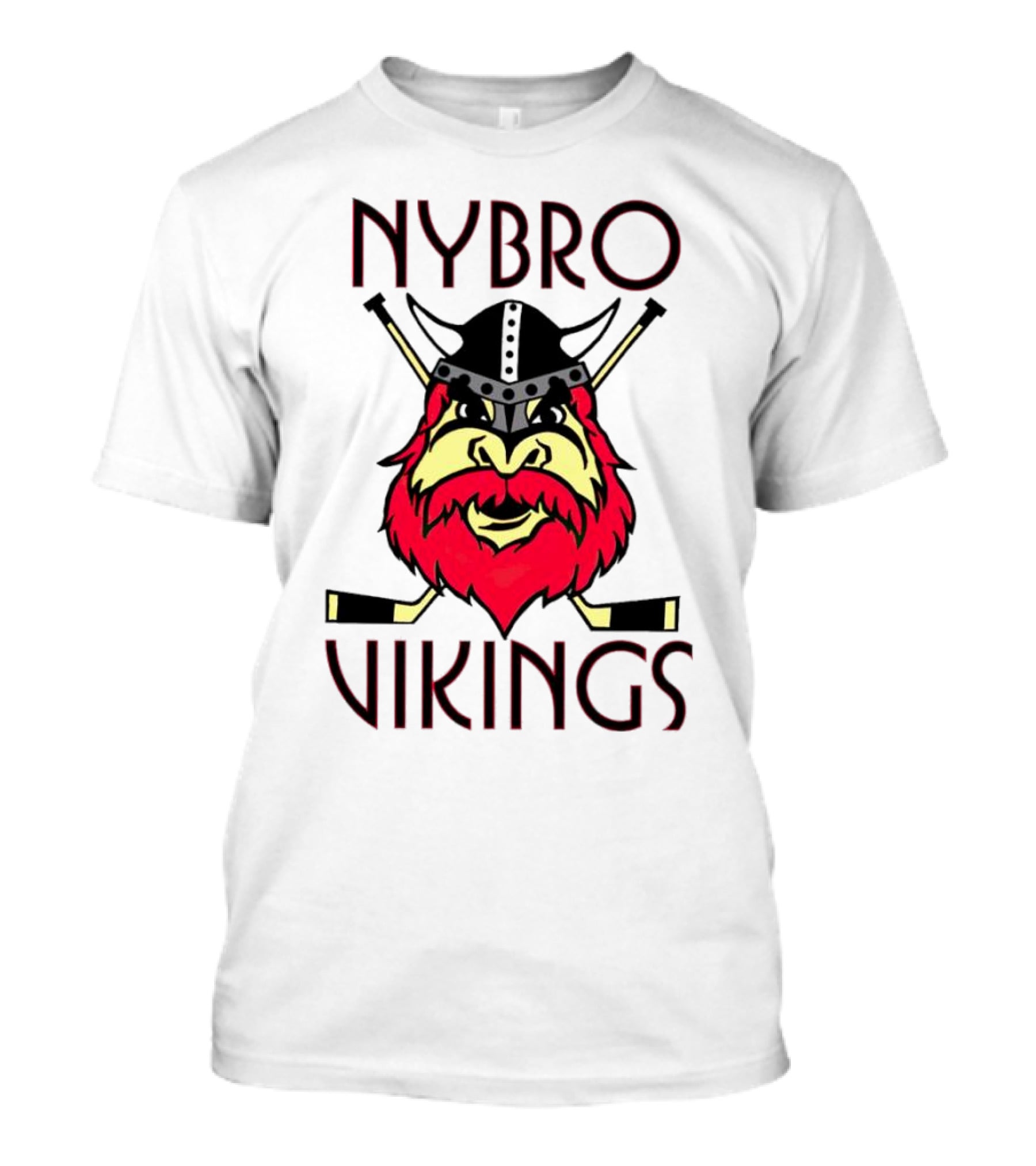 Nybro Vikings Hockey Red Viking Head With Crossed Hockey Sticks T-Shirt