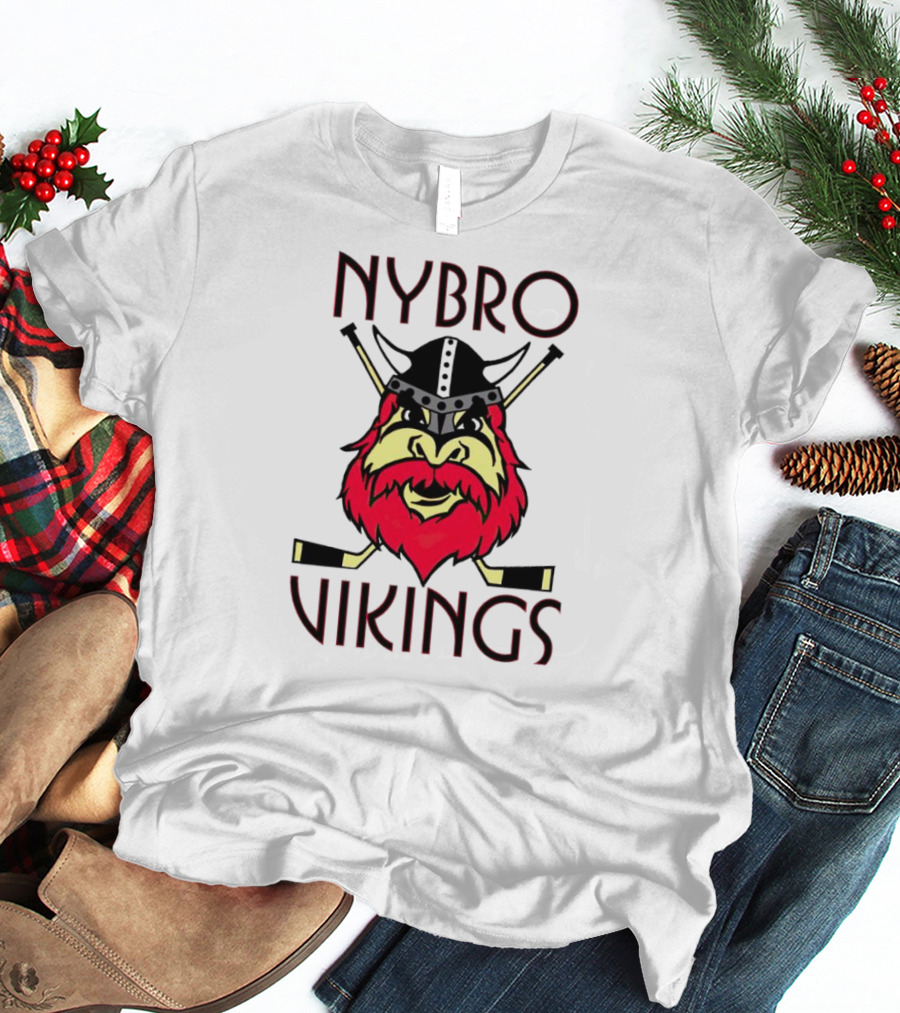 Nybro Vikings Hockey Red Viking Head With Crossed Hockey Sticks T-Shirt