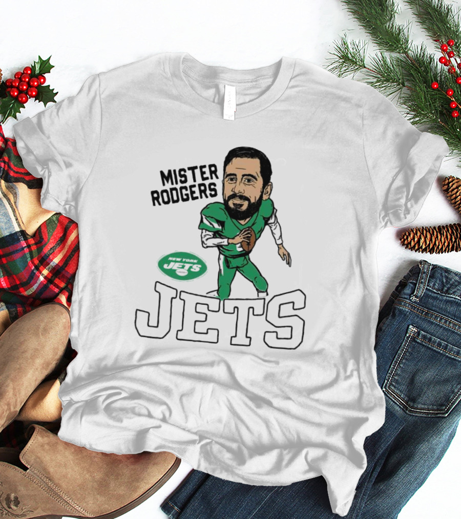 Mister Rodgers New York Jets Aaron Rodgers Caricature T-Shirt