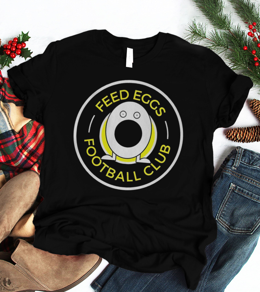 Feed Eggs Football Club Circular Emblem Black Yellow White T-Shirt