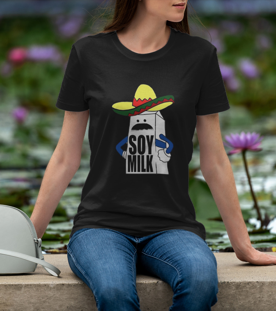 Soy Milk Cartoon With Sombrero And Mustache T-Shirt