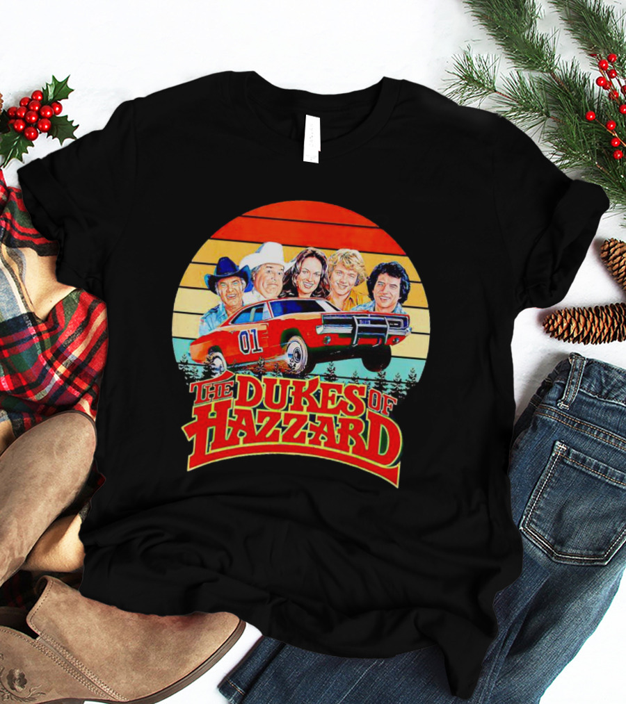 Vintage The Dukes Of Hazzard Characters With Dodge Charger 01 Retro Sunset T-Shirt