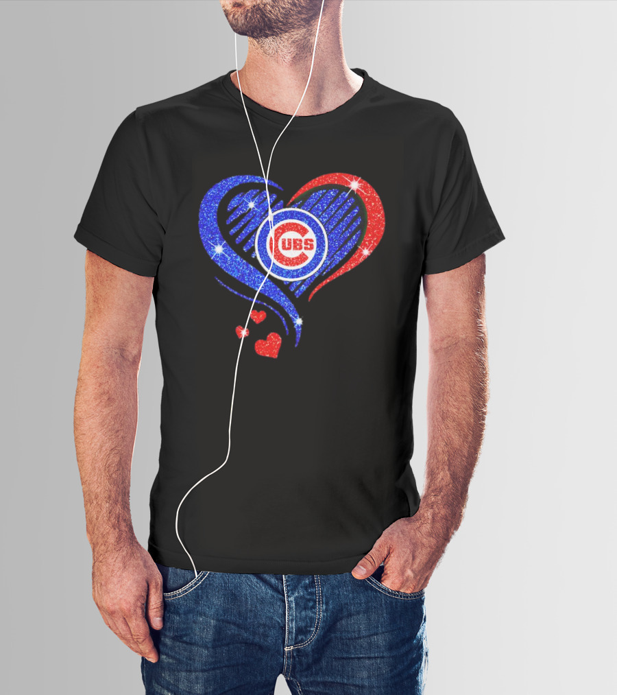 Chicago Cubs Glitter Heart Logo With Red And Blue Diamond T-Shirt