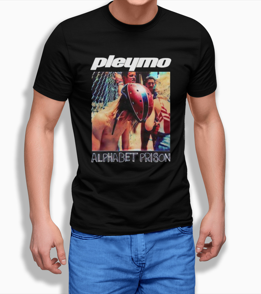 Pleymo Alphabet Prison Helmeted Figure By Fence T-Shirt