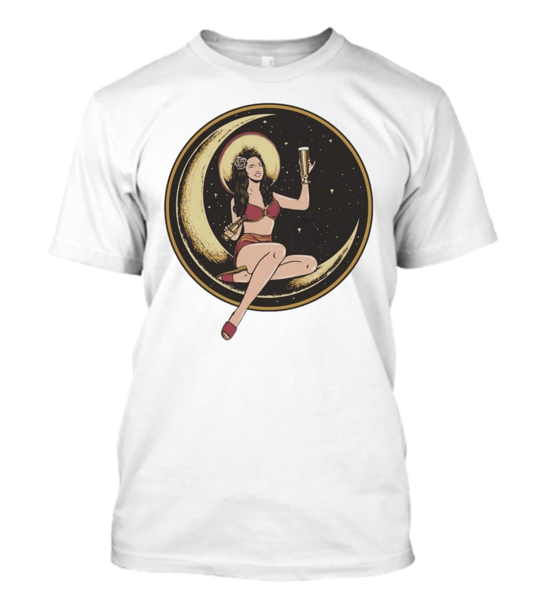Moon Lady With Beer In Red Bikini Sitting On Crescent T-Shirt
