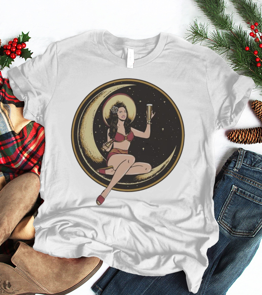 Moon Lady With Beer In Red Bikini Sitting On Crescent T-Shirt