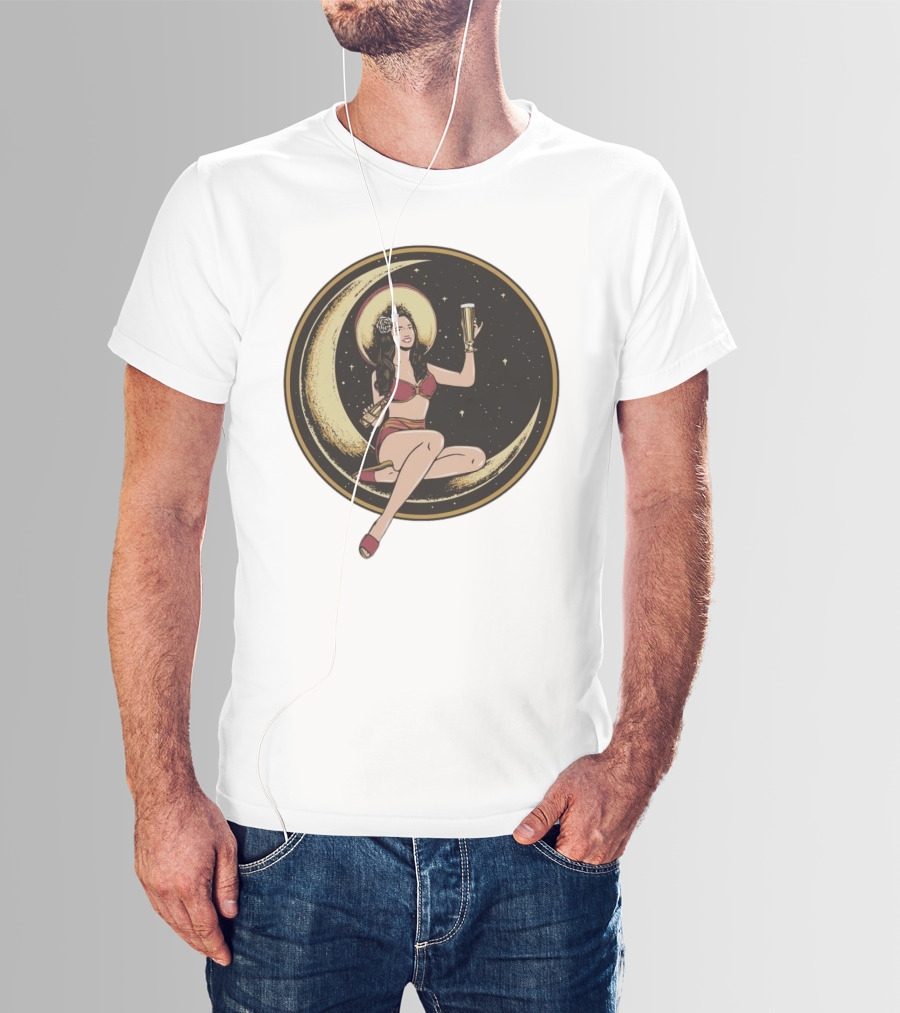 Moon Lady With Beer In Red Bikini Sitting On Crescent T-Shirt
