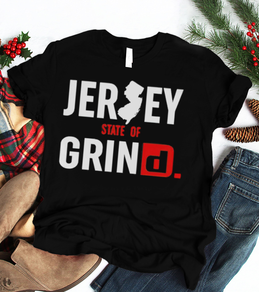 Jersey State Of Grind New Jersey Map Outline Typography T-Shirt