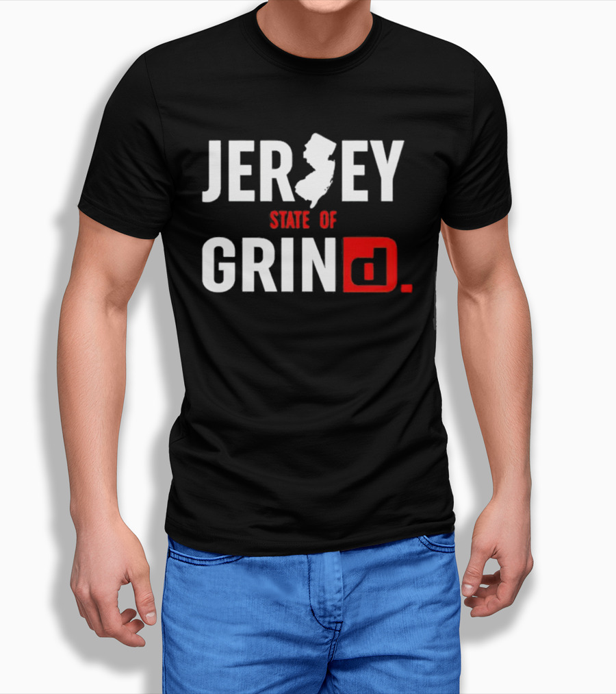 Jersey State Of Grind New Jersey Map Outline Typography T-Shirt