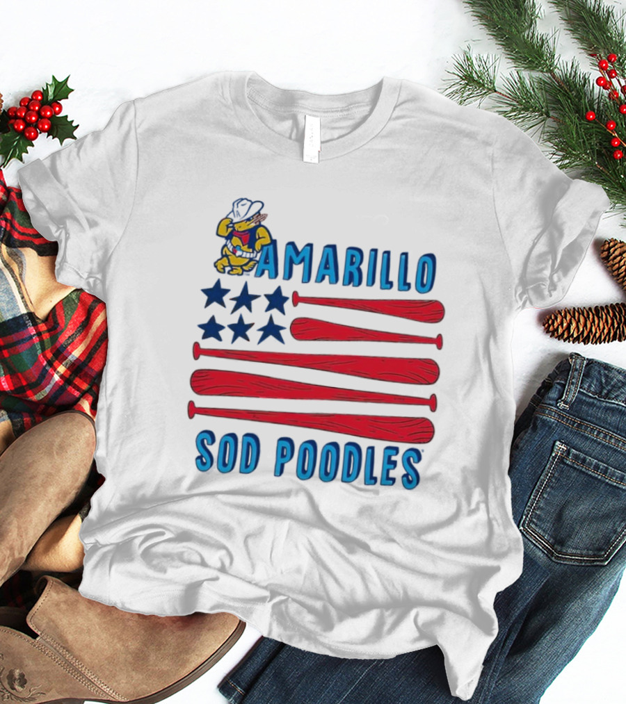 Amarillo Sod Poodles American Flag With Baseball Bats And Stars T-Shirt