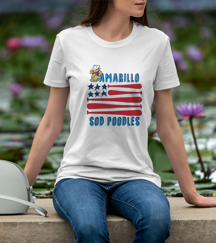 Amarillo Sod Poodles American Flag With Baseball Bats And Stars T-Shirt