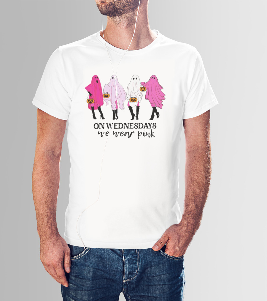On Wednesdays We Wear Pink Ghost Costumes Halloween T-Shirt