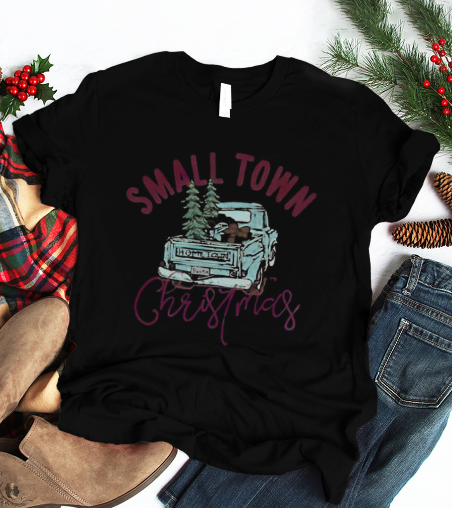 Small Town Christmas Vintage Truck With Trees T-Shirt