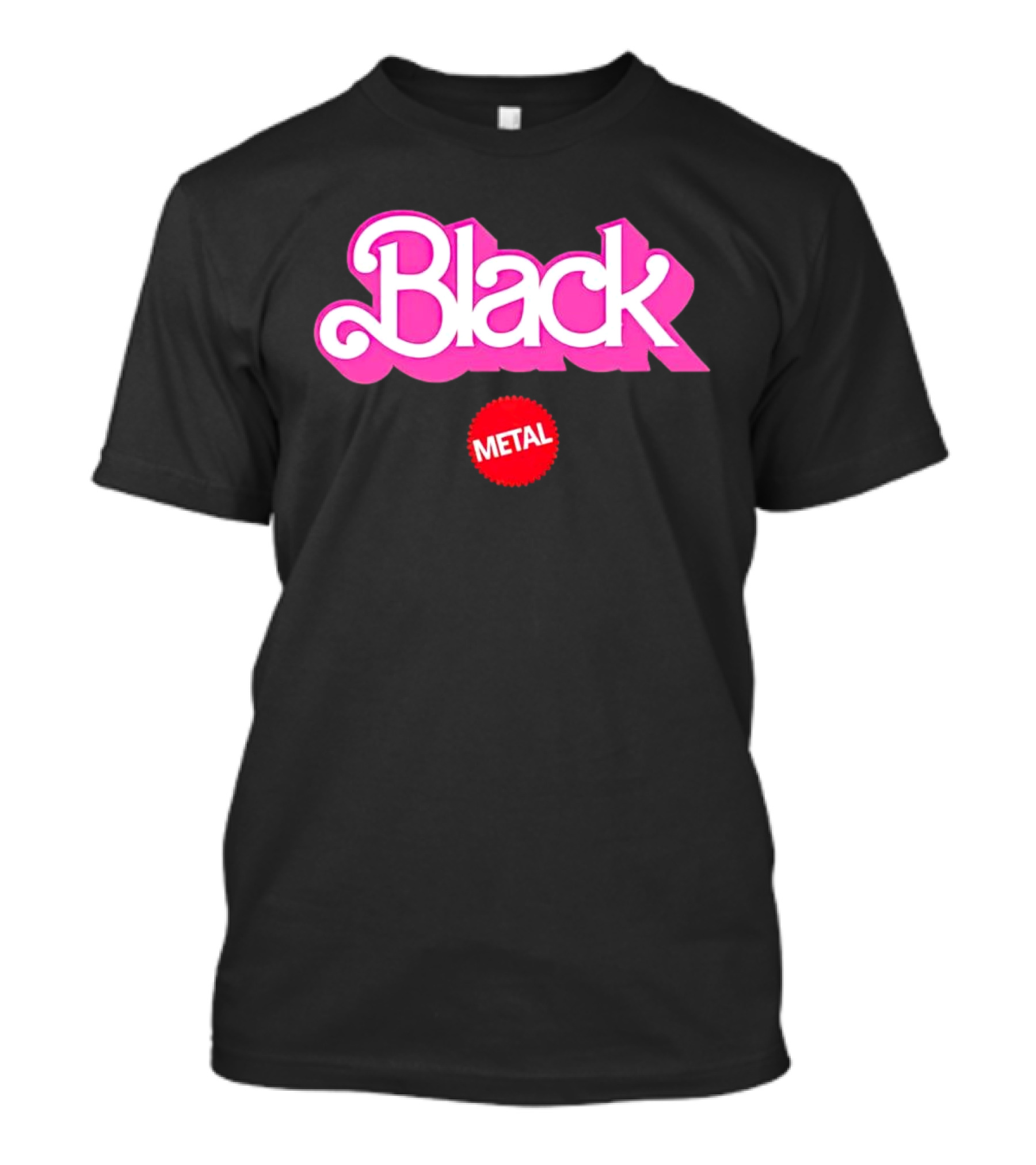 Barbie Black Metal Retro Pink And Red Contrast T-Shirt