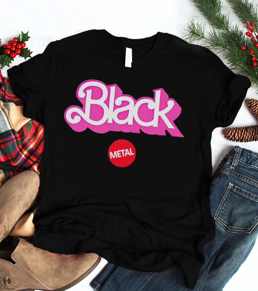 Barbie Black Metal Retro Pink And Red Contrast T-Shirt