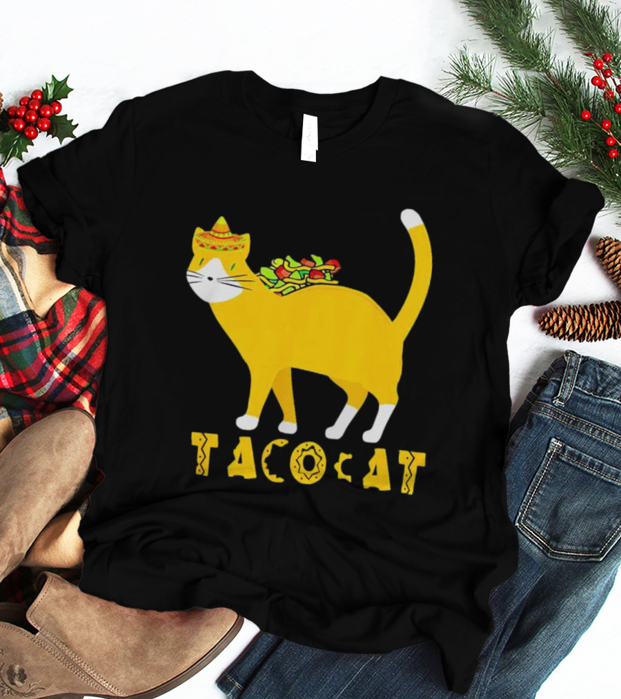 Tacocat Wearing Sombrero With Taco Filling Back T-Shirt